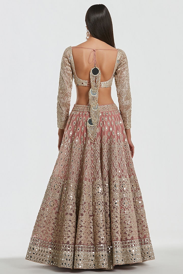 Powder Pink Net Mirror Work Bridal Lehenga Set by Abhinav Mishra at Pernia's Pop Up Shop