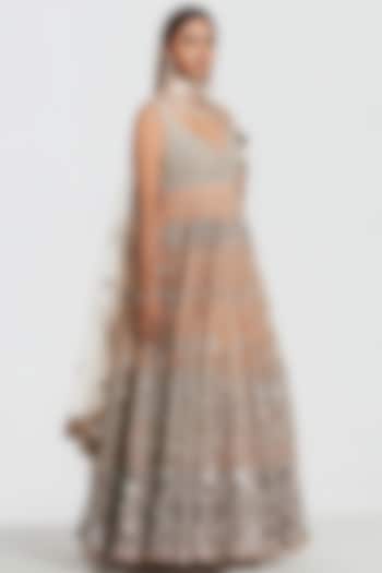 Blush Peach Net Mirror Work Bridal Anarkali Set by Abhinav Mishra at Pernia's Pop Up Shop