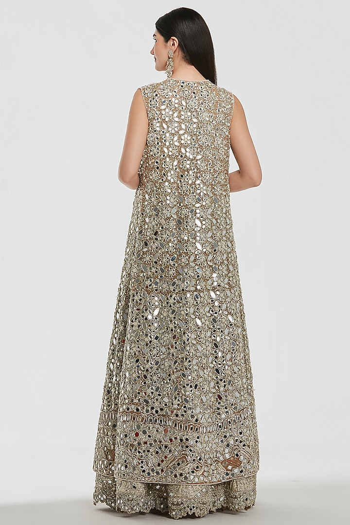 Champagne Gold Net Mirror Work Jacket Bridal Lehenga Set by Abhinav Mishra at Pernia's Pop Up Shop