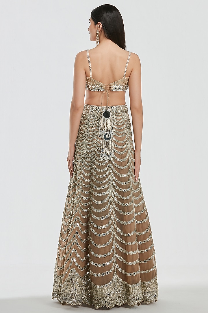 Champagne Gold Net Mirror Work Jacket Bridal Lehenga Set by Abhinav Mishra at Pernia's Pop Up Shop