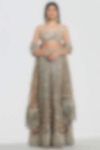 Champagne Gold Net Mirror Work Bridal Lehenga Set by Abhinav Mishra at Pernia's Pop Up Shop