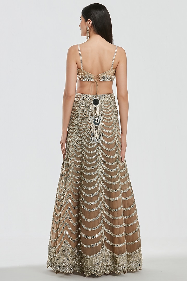 Champagne Gold Net Mirror Work Bridal Lehenga Set by Abhinav Mishra at Pernia's Pop Up Shop