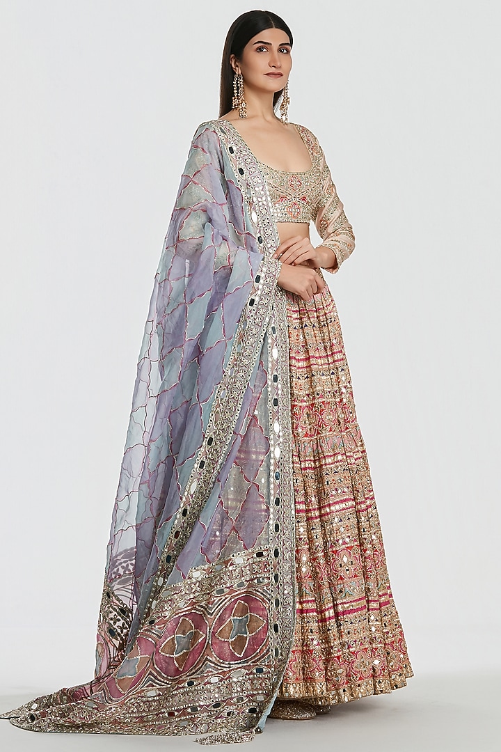 Multi-Colored Chanderi Mirror Work Bridal Lehenga Set by Abhinav Mishra at Pernia's Pop Up Shop