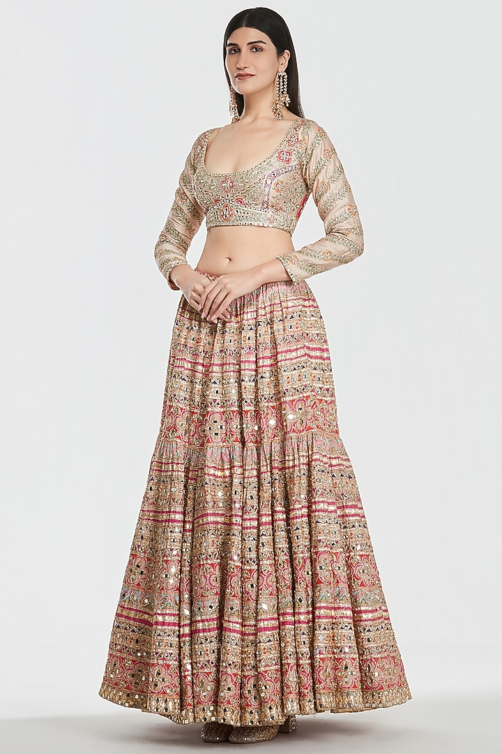 Multi-Colored Chanderi Mirror Work Bridal Lehenga Set by Abhinav Mishra at Pernia's Pop Up Shop