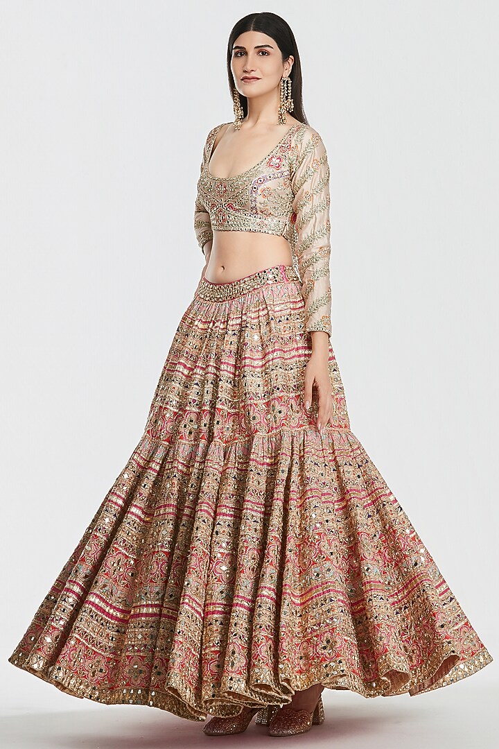 Multi-Colored Chanderi Mirror Work Bridal Lehenga Set by Abhinav Mishra at Pernia's Pop Up Shop
