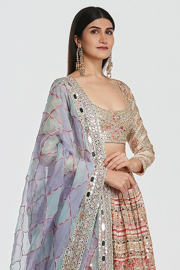 Multi-Colored Chanderi Mirror Work Bridal Lehenga Set by Abhinav Mishra at Pernia's Pop Up Shop