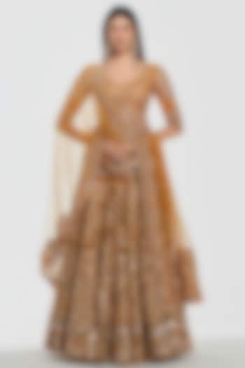 Mustard Yellow Net Mirror Work Bridal Lehenga Set by Abhinav Mishra at Pernia's Pop Up Shop