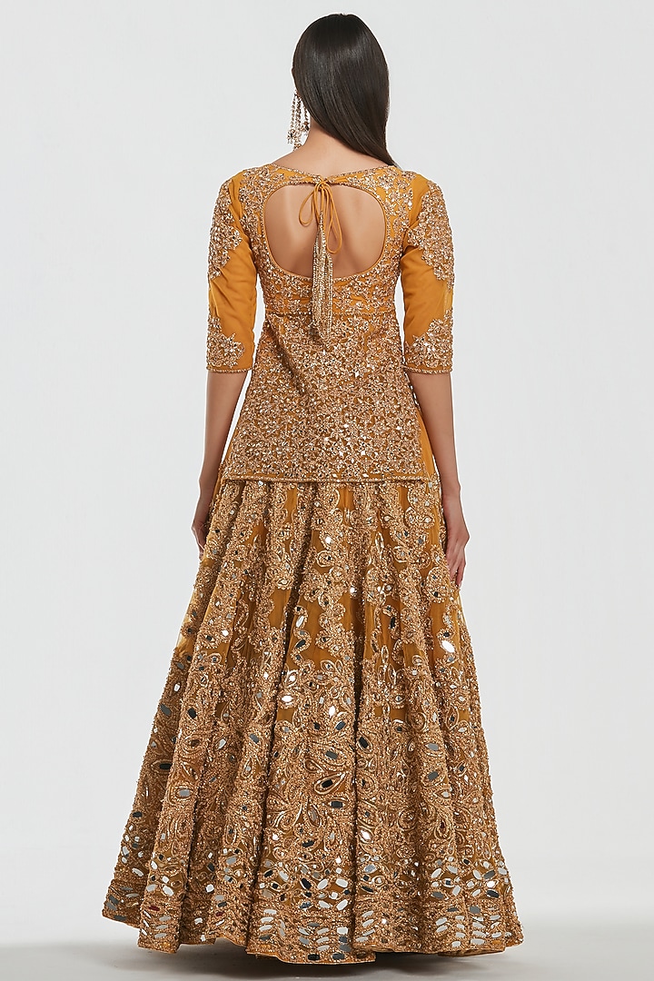 Mustard Yellow Net Mirror Work Bridal Lehenga Set by Abhinav Mishra at Pernia's Pop Up Shop