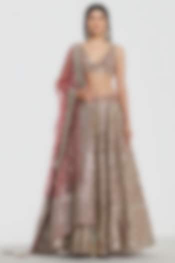 Hot Pink Net Mirror Work Bridal Lehenga Set by Abhinav Mishra at Pernia's Pop Up Shop