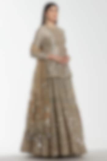 Antique Silver Tissue Mirror Work Bridal Lehenga Set by Abhinav Mishra at Pernia's Pop Up Shop