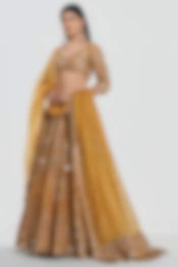 Mustard Yellow Net Mirror Work Bridal Lehenga Set by Abhinav Mishra at Pernia's Pop Up Shop