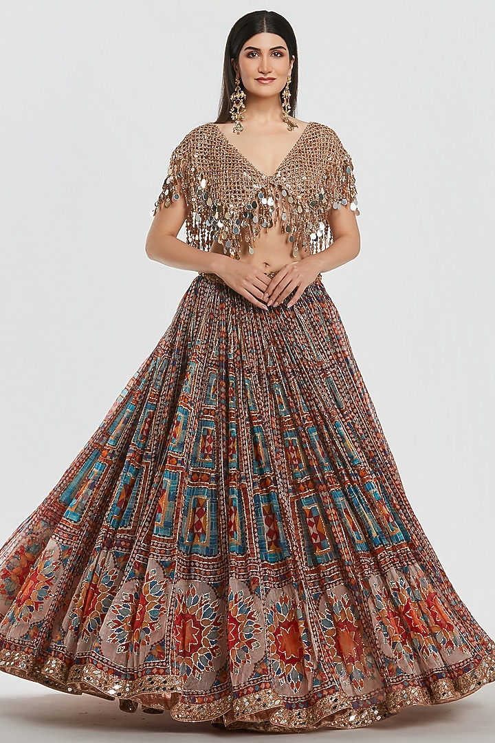Multi-Colored Organza Sequins Work Bridal Lehenga Set by Abhinav Mishra at Pernia's Pop Up Shop