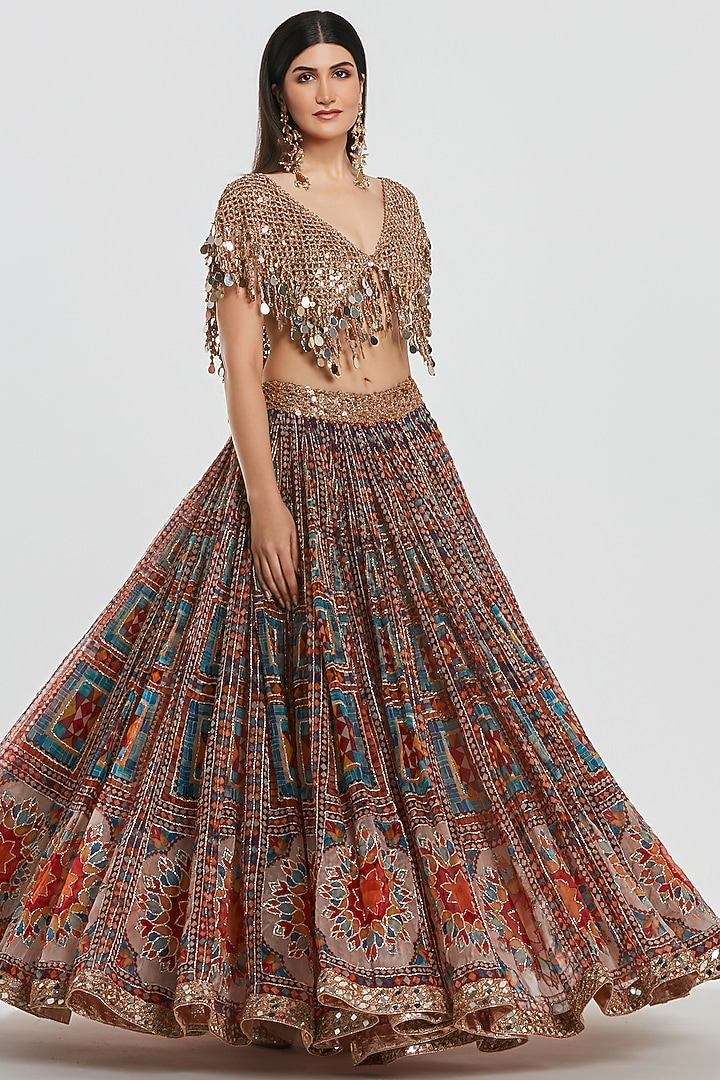 Multi-Colored Organza Sequins Work Bridal Lehenga Set by Abhinav Mishra at Pernia's Pop Up Shop