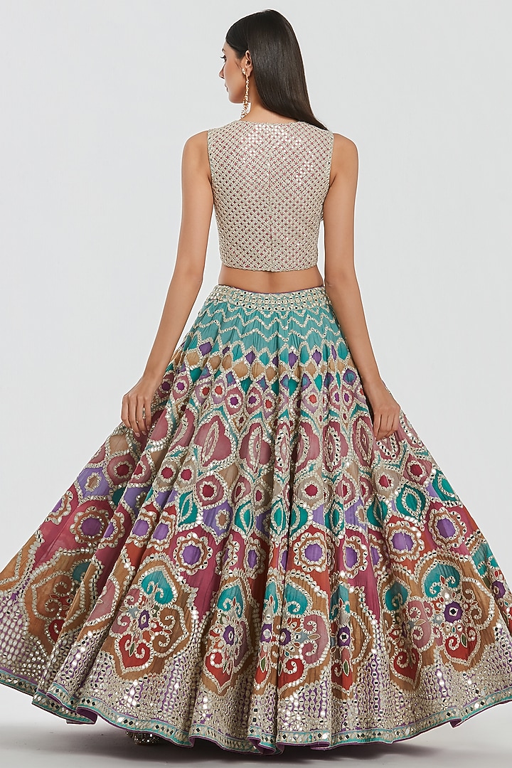 Multi-Colored Chanderi Mirror Work Bridal Lehenga Set by Abhinav Mishra at Pernia's Pop Up Shop