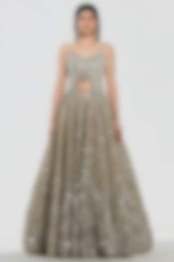 Champagne Gold Net Gota Work Bridal Lehenga Set by Abhinav Mishra at Pernia's Pop Up Shop