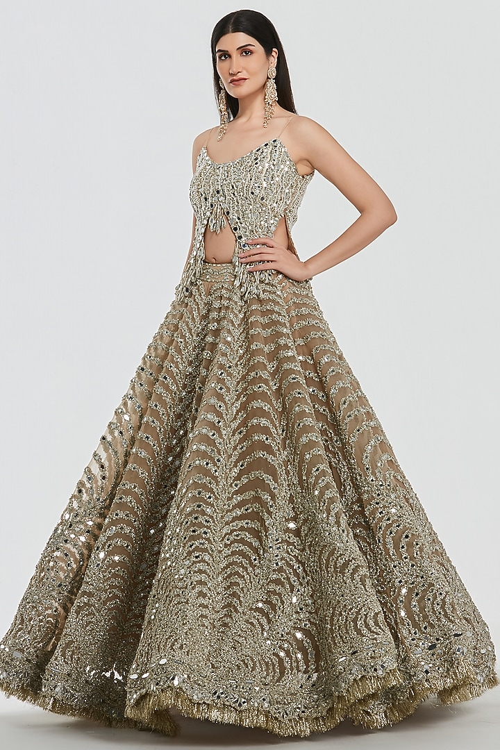 Champagne Gold Net Gota Work Bridal Lehenga Set by Abhinav Mishra at Pernia's Pop Up Shop
