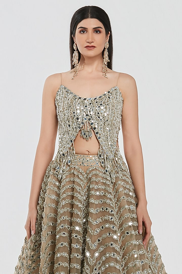 Champagne Gold Net Gota Work Bridal Lehenga Set by Abhinav Mishra at Pernia's Pop Up Shop