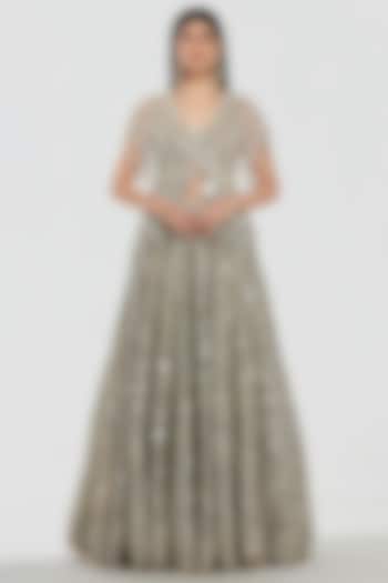 Champagne Gold Net Zari Work Bridal Lehenga Set by Abhinav Mishra at Pernia's Pop Up Shop