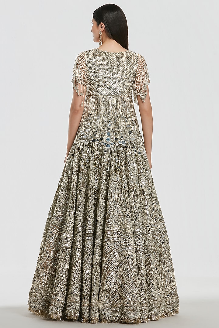 Champagne Gold Net Zari Work Bridal Lehenga Set by Abhinav Mishra at Pernia's Pop Up Shop