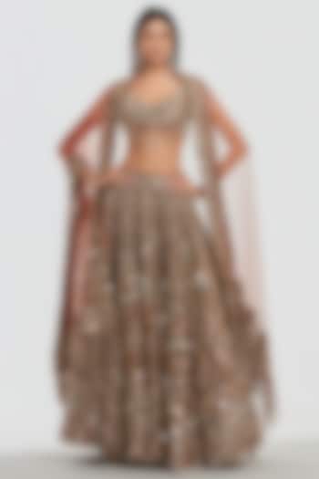 Caramel Rust Net Mirror Work Bridal Lehenga Set by Abhinav Mishra at Pernia's Pop Up Shop