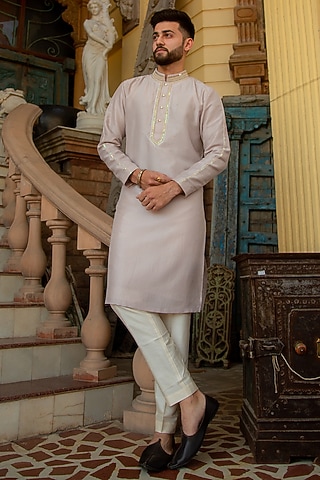 Starlight Mauve Silk Sequins Embroidered Kurta by ABHIPRI