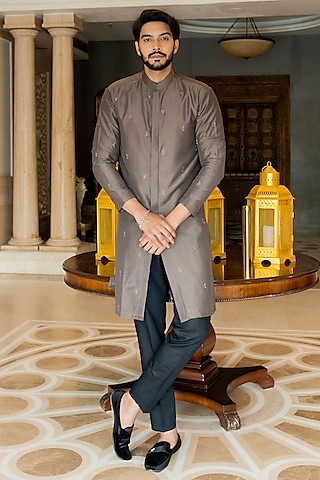 Buy Grey Double Layered Kurta for men Online from Indian Designers 2024