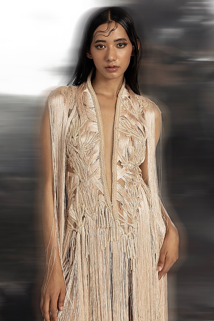 Blush Pink Net & Crepe Draped Party Wear Dress by Abhishek Sharma at Pernia's Pop Up Shop