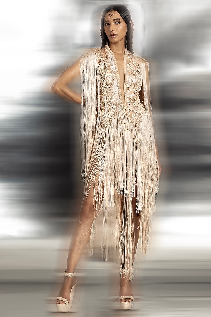 Blush Pink Net & Crepe Draped Party Wear Dress by Abhishek Sharma at Pernia's Pop Up Shop