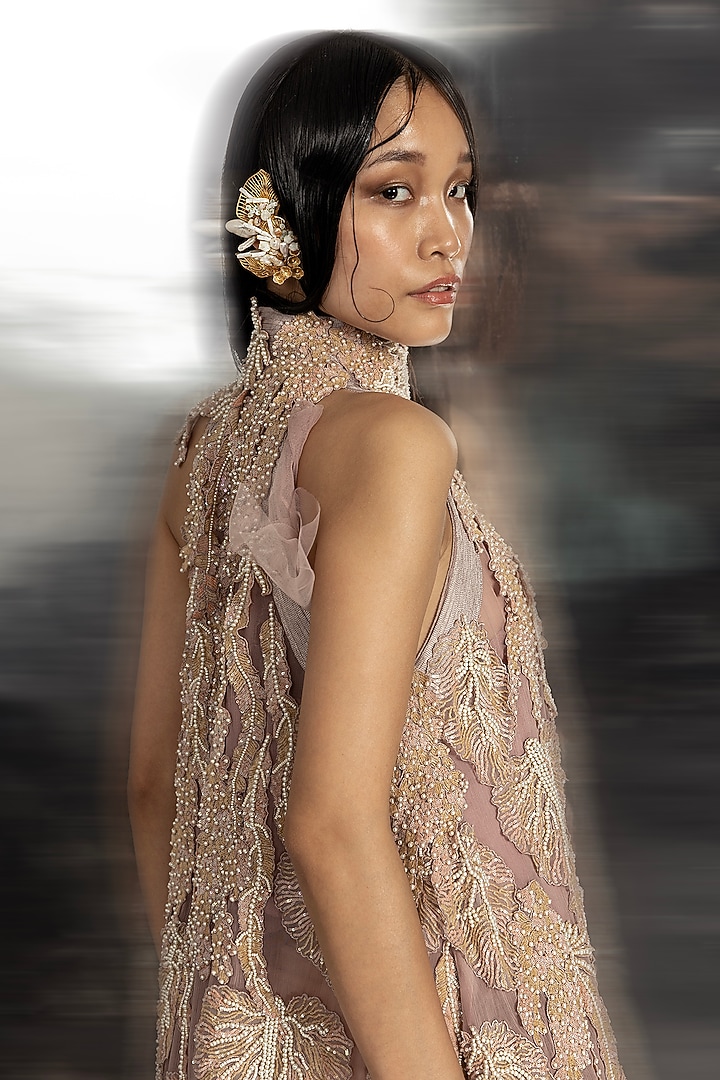 Blush Pink Net & Chiffon Embellished Shift Party Wear Dress by Abhishek Sharma at Pernia's Pop Up Shop
