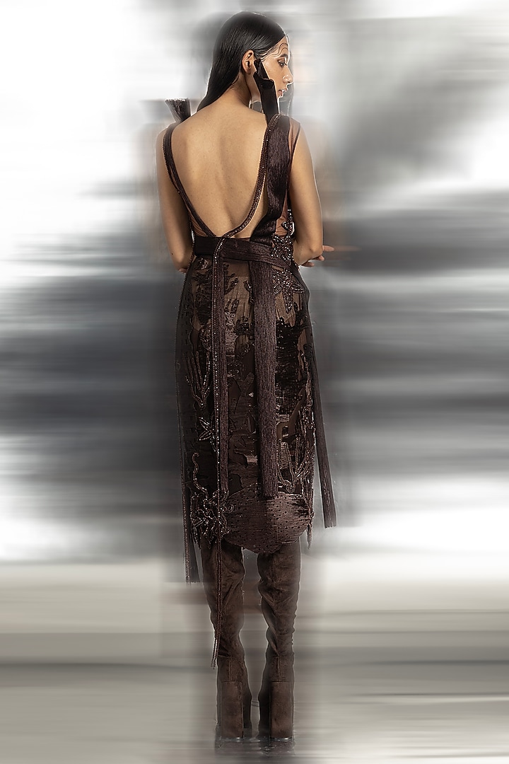 Brown Chiffon Pencil Skirt Set by Abhishek Sharma at Pernia's Pop Up Shop