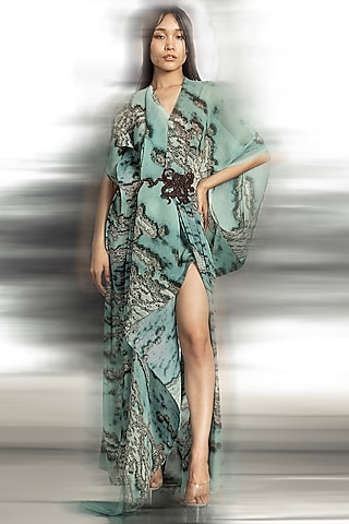 Coast Poly Georgette Printed Draped Dress by Abhishek Sharma