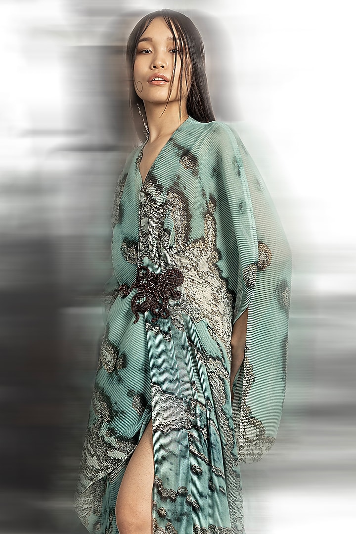 Coast Poly Georgette Printed Draped Vacation Dress by Abhishek Sharma at Pernia's Pop Up Shop