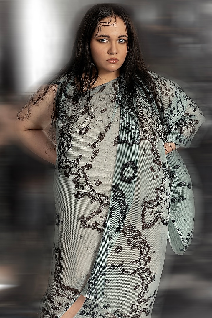 Coast Poly Georgette Printed Draped Vacation Dress by Abhishek Sharma at Pernia's Pop Up Shop