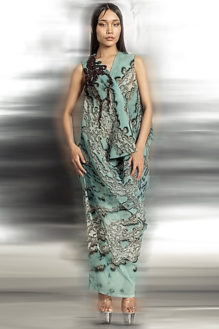 Coast Poly Georgette Printed & Embellished Dress by Abhishek Sharma