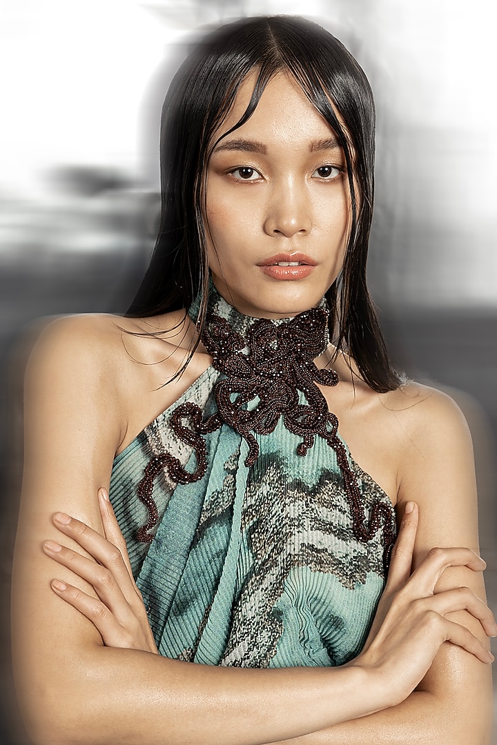 Coast Poly Georgette Printed Halter Vacation Dress by Abhishek Sharma at Pernia's Pop Up Shop