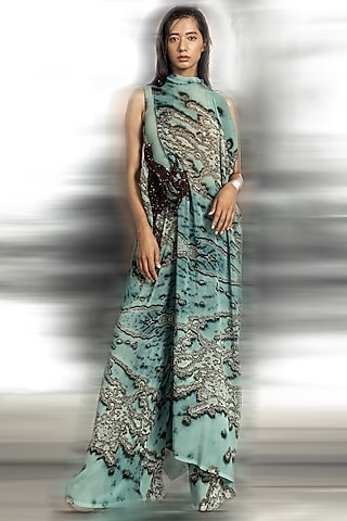 Coast Poly Georgette Printed Draped Dress by Abhishek Sharma