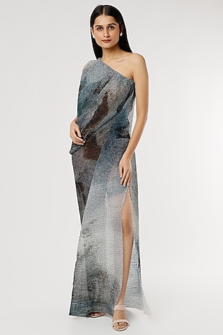 Grey Poly Georgette Dress by Abhishek Sharma