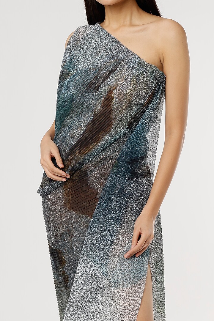 Grey Poly Georgette Vacation Dress by Abhishek Sharma at Pernia's Pop Up Shop
