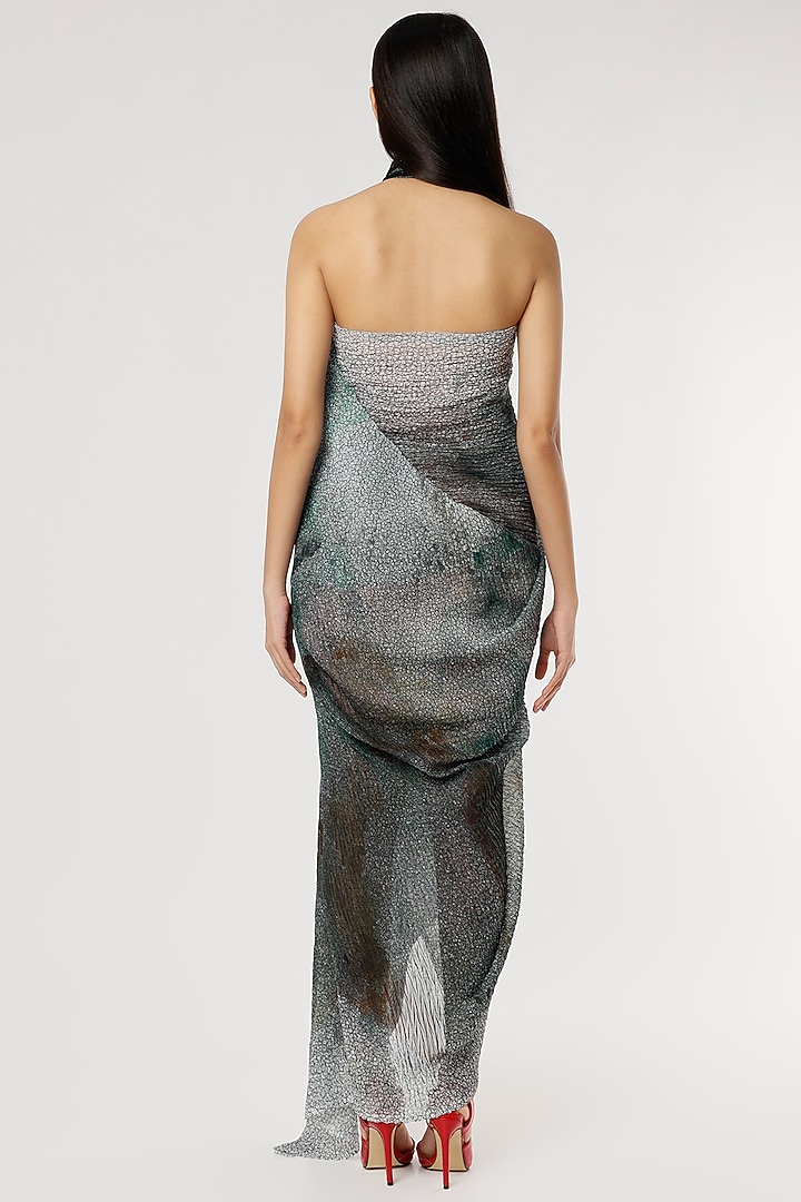 Grey Poly Georgette Draped Vacation Dress by Abhishek Sharma at Pernia's Pop Up Shop