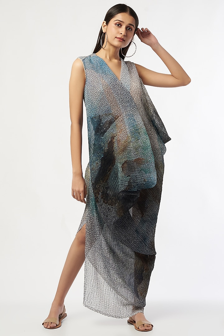 Multi-Colored Digital Printed Dress by Abhishek Sharma
