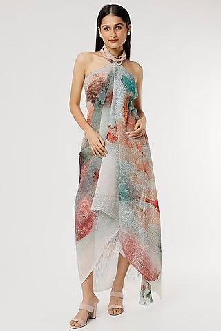 Multi-Coloured Poly Georgette Draped Dress by Abhishek Sharma