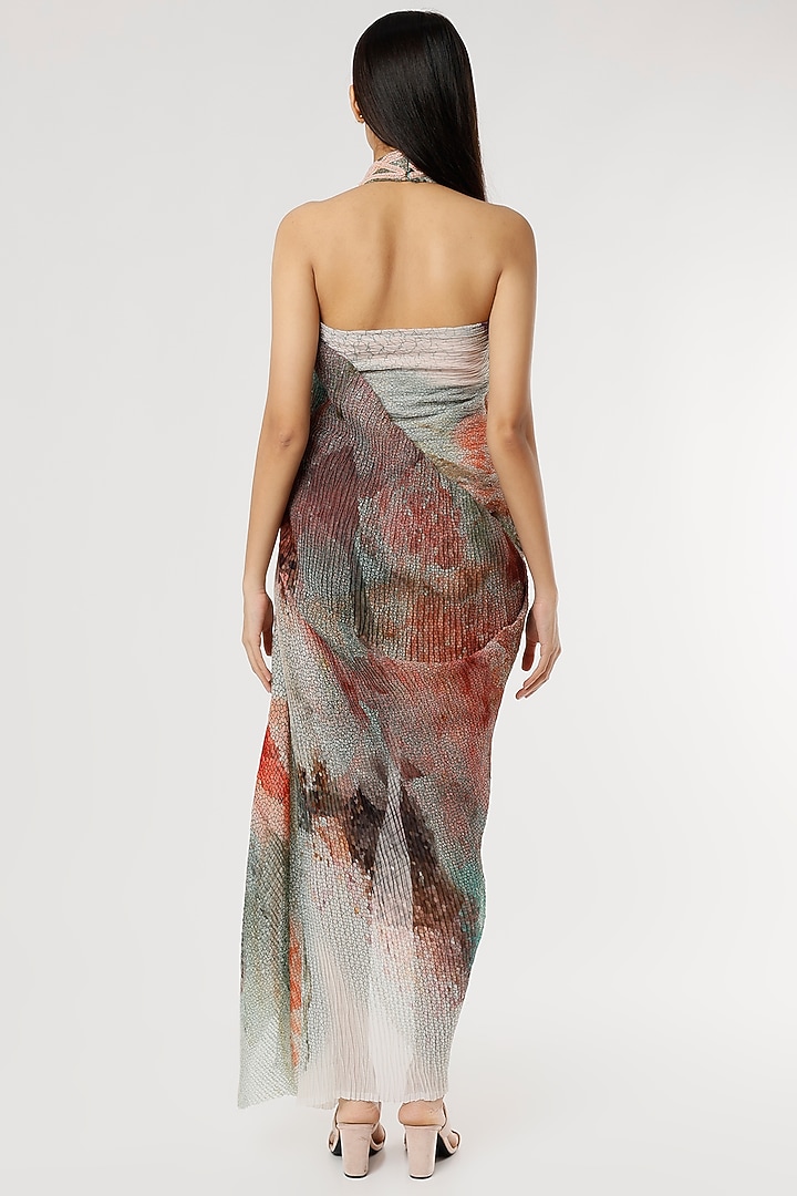 Multi-Coloured Poly Georgette Draped Vacation Dress by Abhishek Sharma at Pernia's Pop Up Shop