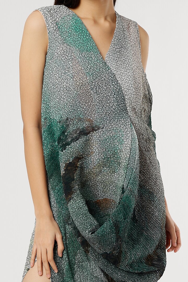 Grey Poly Georgette Cowl Vacation Dress by Abhishek Sharma at Pernia's Pop Up Shop