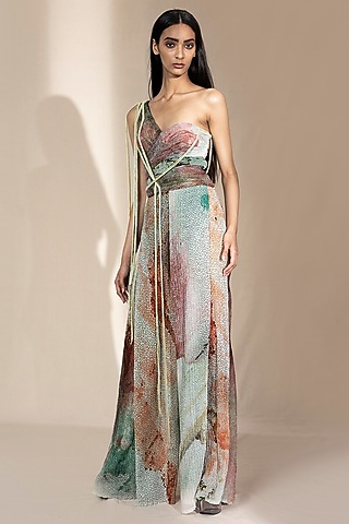 Crystal Petalite Embellished Fluted Top by Abhishek Sharma