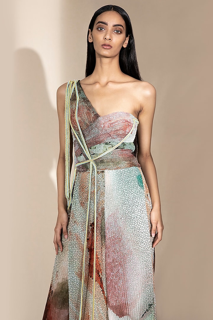 Crystal Petalite Embellished Fluted Top by Abhishek Sharma at Pernia's Pop Up Shop