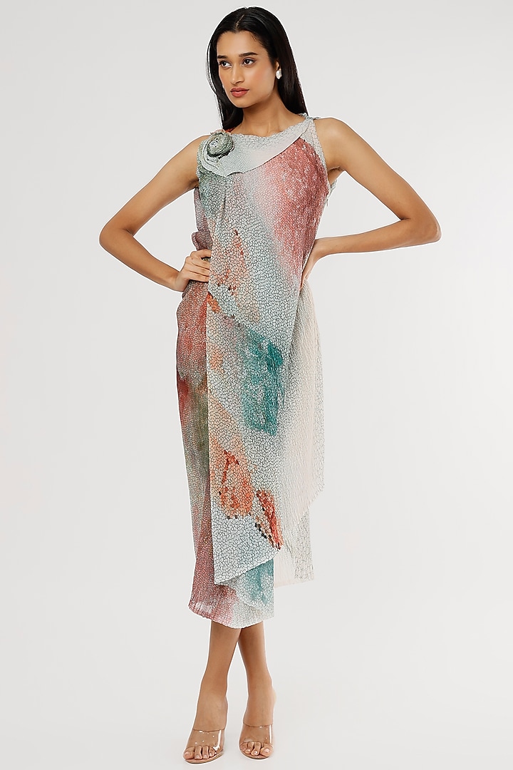 Multi-Colored Draped Dress With Print by Abhishek Sharma