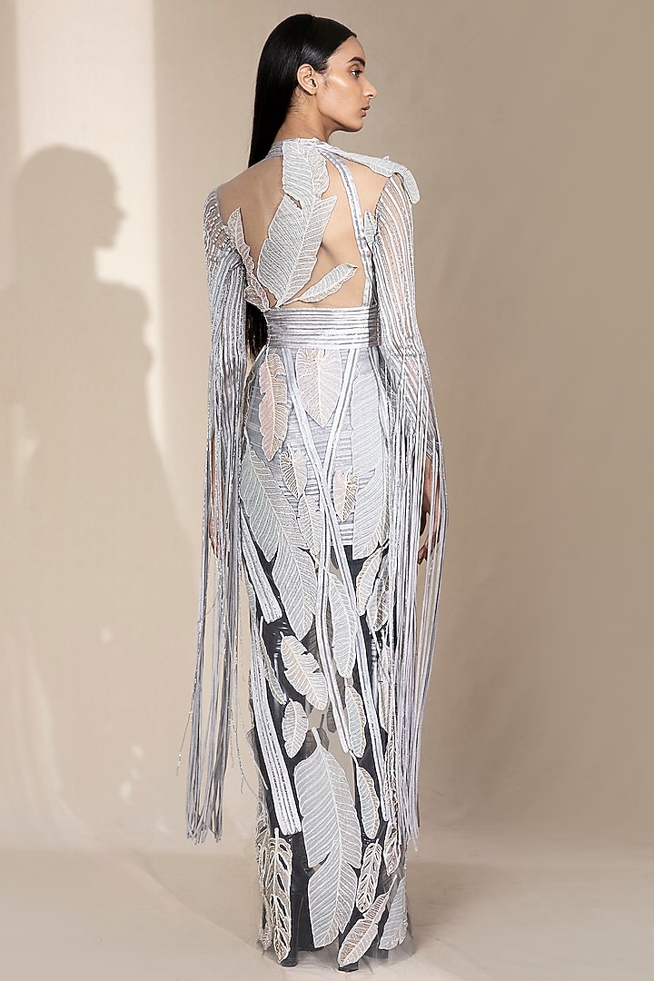 Grey Embroidered Pencil Cut Jacket Set by Abhishek Sharma at Pernia's Pop Up Shop