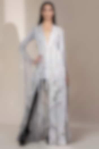 Grey Embellished Floor Length Jacket Set by Abhishek Sharma