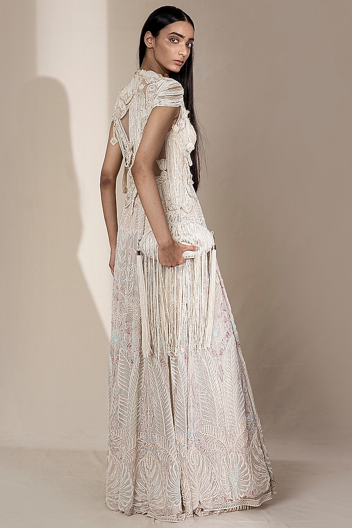 Ivory Embellished Floor Length Jacket Set by Abhishek Sharma at Pernia's Pop Up Shop