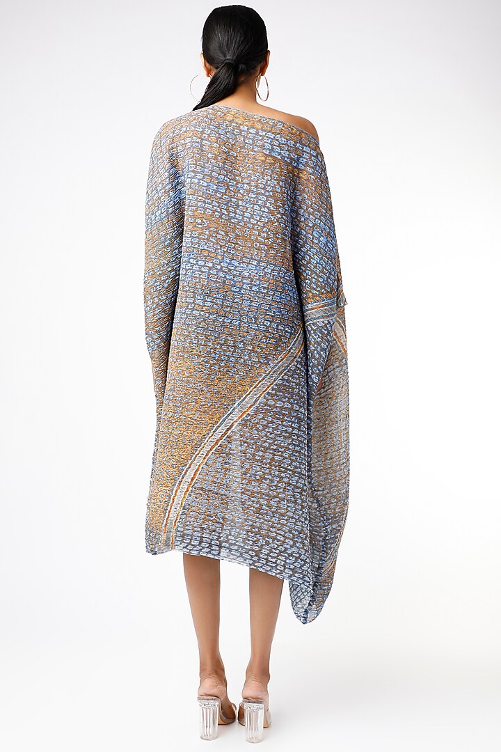 Olive Green & Powder Blue Draped Midi Vacation Dress by Abhishek Sharma at Pernia's Pop Up Shop